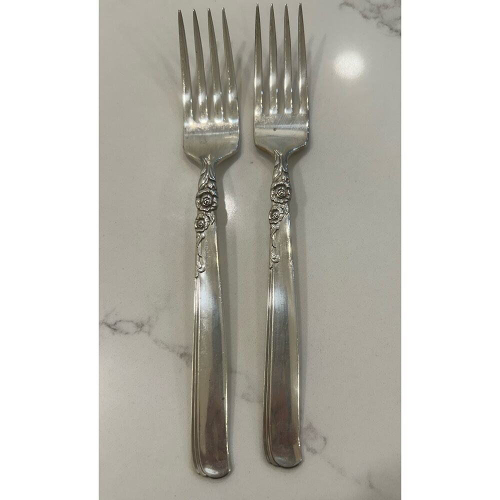 Vtg Oneida Prestige Gay Adventure 1955 Silver Plated MCM Set Of 2 Dinner‎ Forks